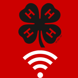Icon showing 4-H Clover above Wifi signal logo- Broadband in 4-H Youth Development