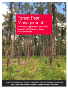 The Forest Pest Management book cover is shown. The cover has a stand of trees on the front of it.